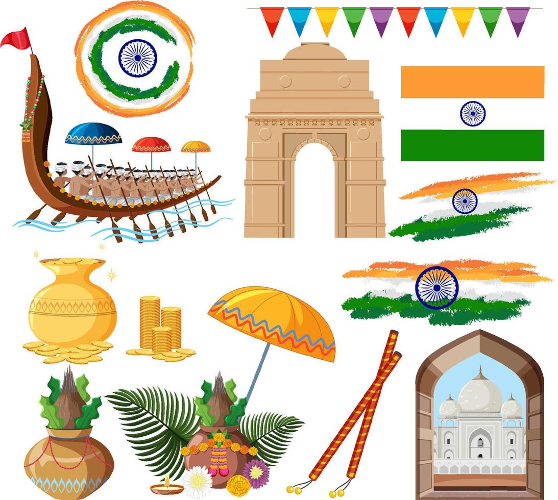 conjunto indiano com bandeiras e ofertas vetor
