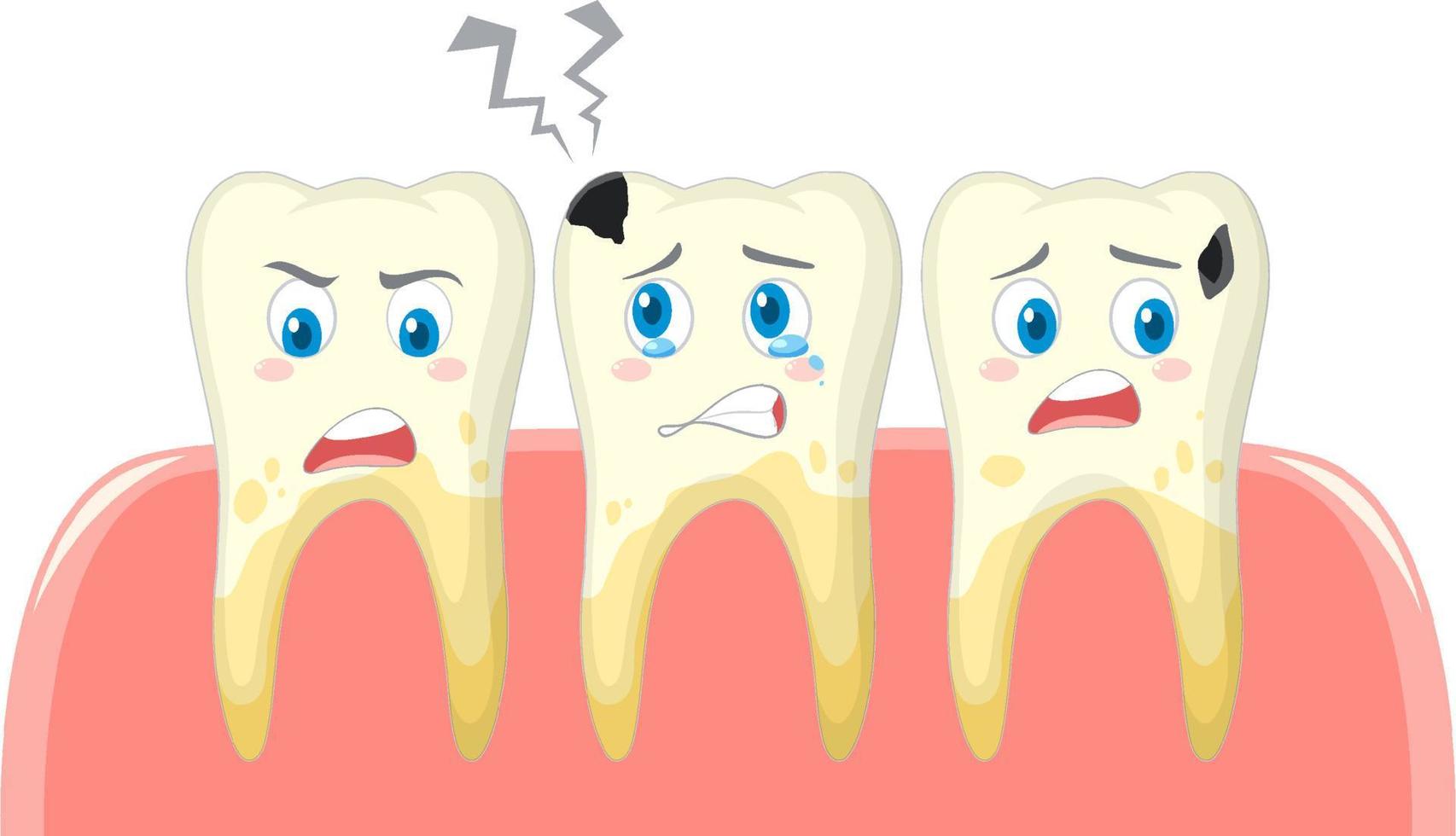 condição dental e diferente dos dentes no fundo branco vetor