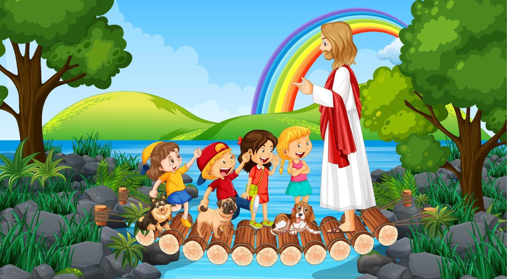 jesus e crianças no parque vetor