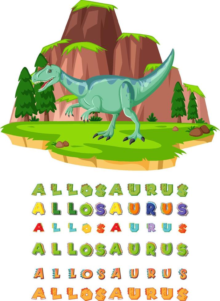 design de fonte para allosaurus no campo vetor