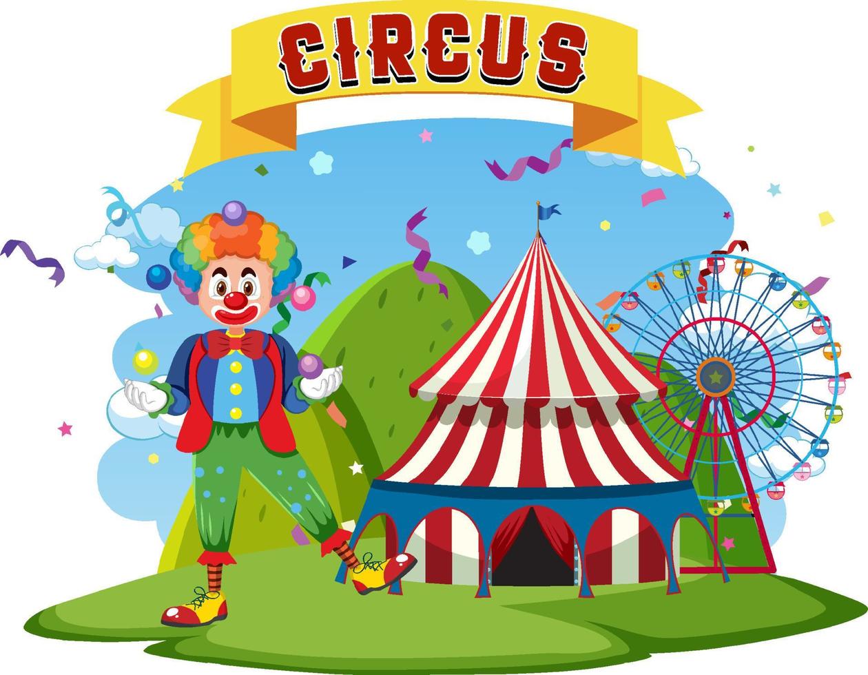 performance de palhaço de circo com cúpula de circo vetor