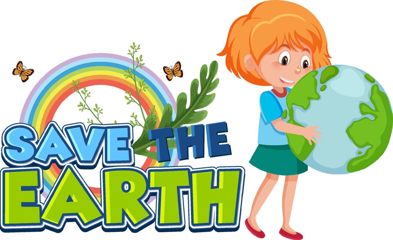 salve o banner da terra com duas garotas segurando o globo da terra vetor