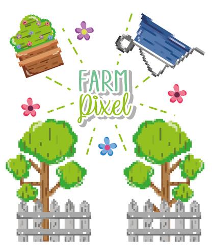 Desenhos animados de pixel de fazenda vetor