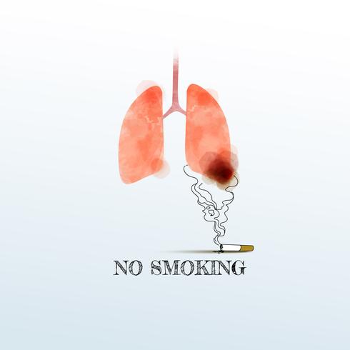 Aguarela de pulmões com fumar, não fumar. Câncer de pulmão, ilustração vetorial. vetor