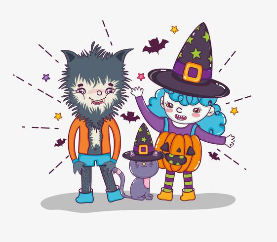 Desenhos de Halloween e crianças vetor