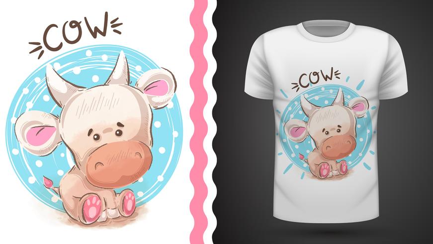 Vaca da aquarela da peluche - ideia para o t-shirt da cópia. vetor