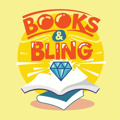 Livros e ilustração de frase de Bling. Volta para a citação de escola vetor