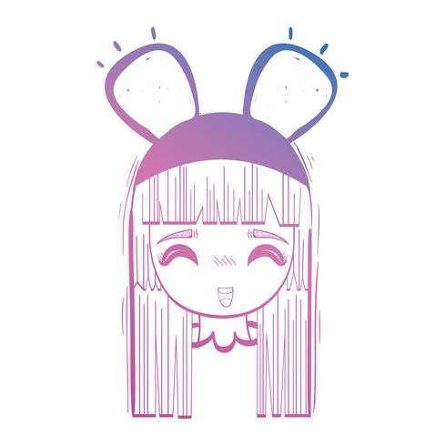 cabeça de menina anime linha com custome e penteado vetor