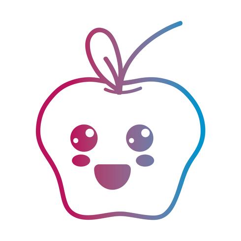 linha kawaii bonito feliz maçã fruta vetor