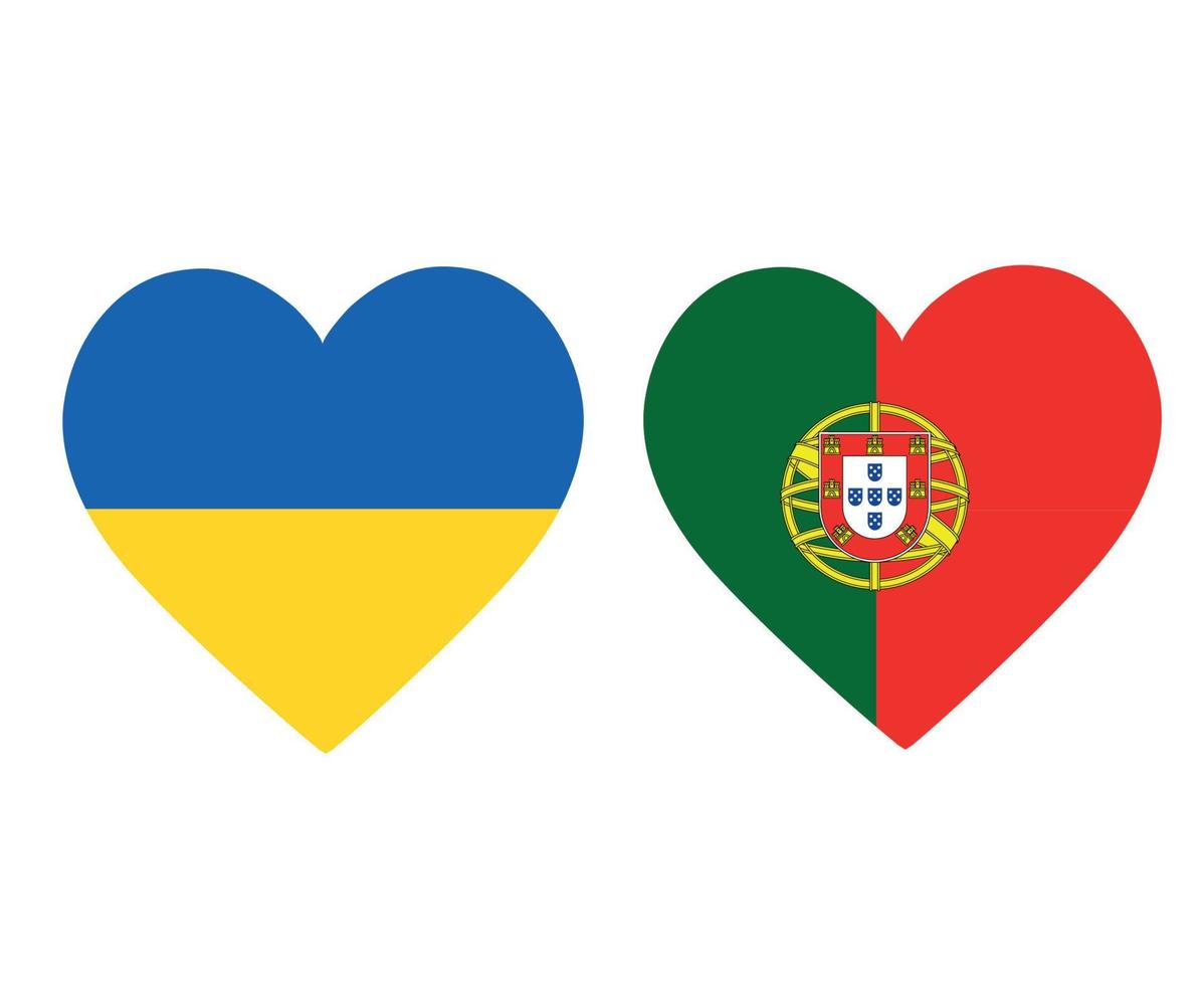 bandeiras da ucrânia e de portugal emblema da europa nacional ícones do coração ilustração vetorial elemento de design abstrato vetor