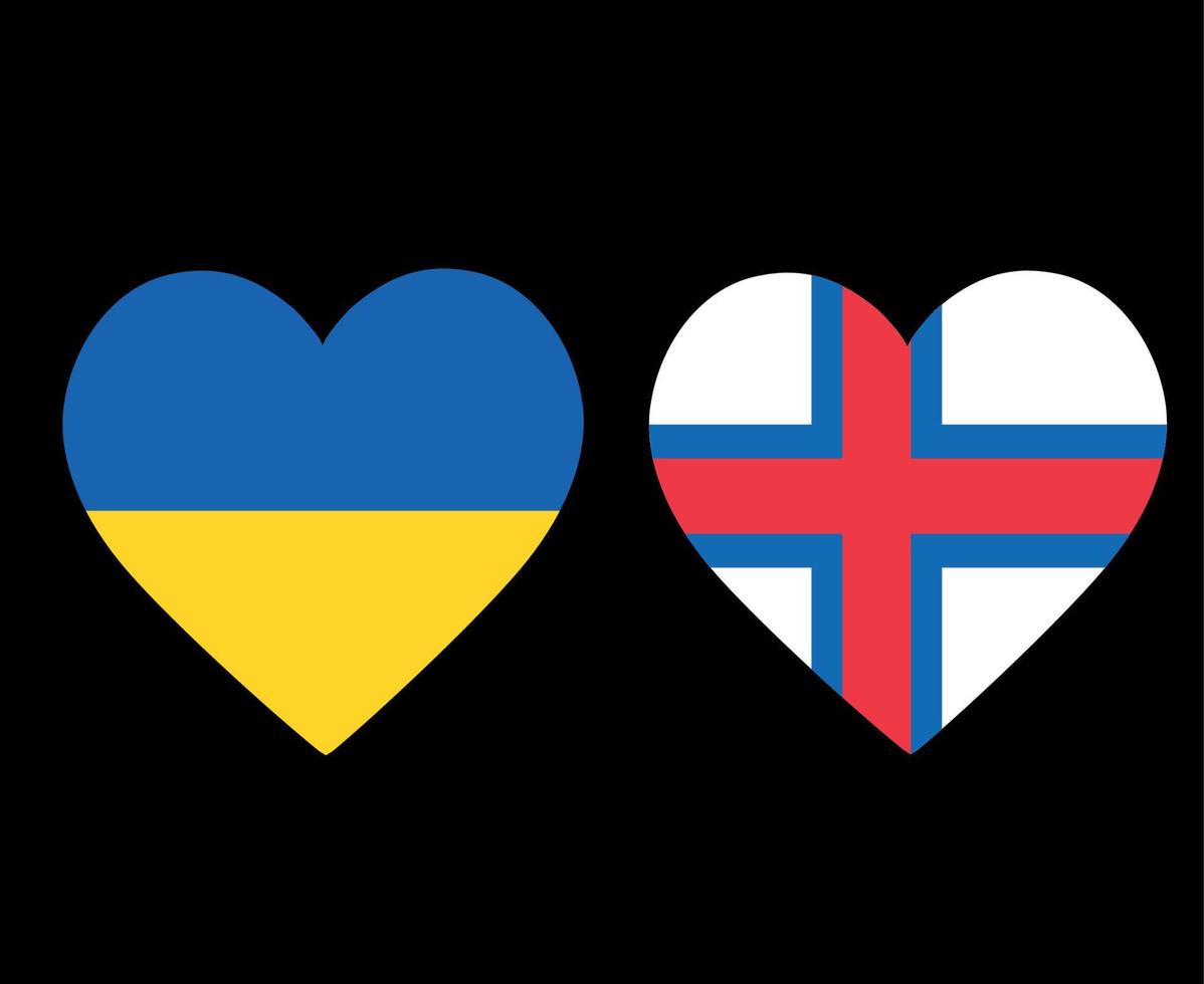 bandeiras da ucrânia e das ilhas faroe emblema da europa nacional ícones do coração ilustração vetorial elemento de design abstrato vetor