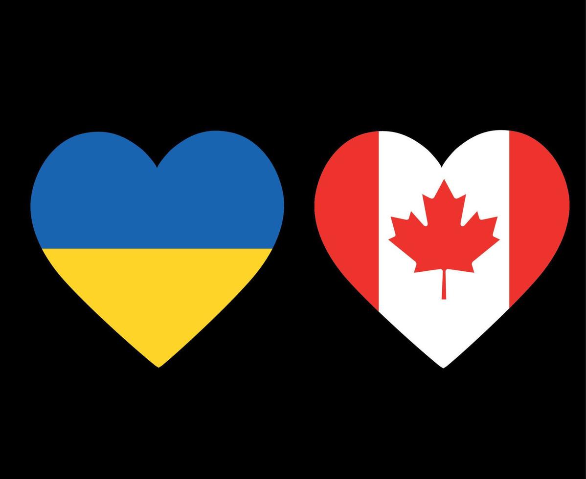 bandeiras da ucrânia e do canadá europa nacional e américa do norte emblema ícones do coração ilustração vetorial elemento de design abstrato vetor