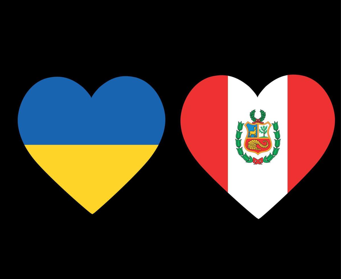 bandeiras da ucrânia e do peru europa nacional e emblema latino americano ícones do coração ilustração vetorial elemento de design abstrato vetor