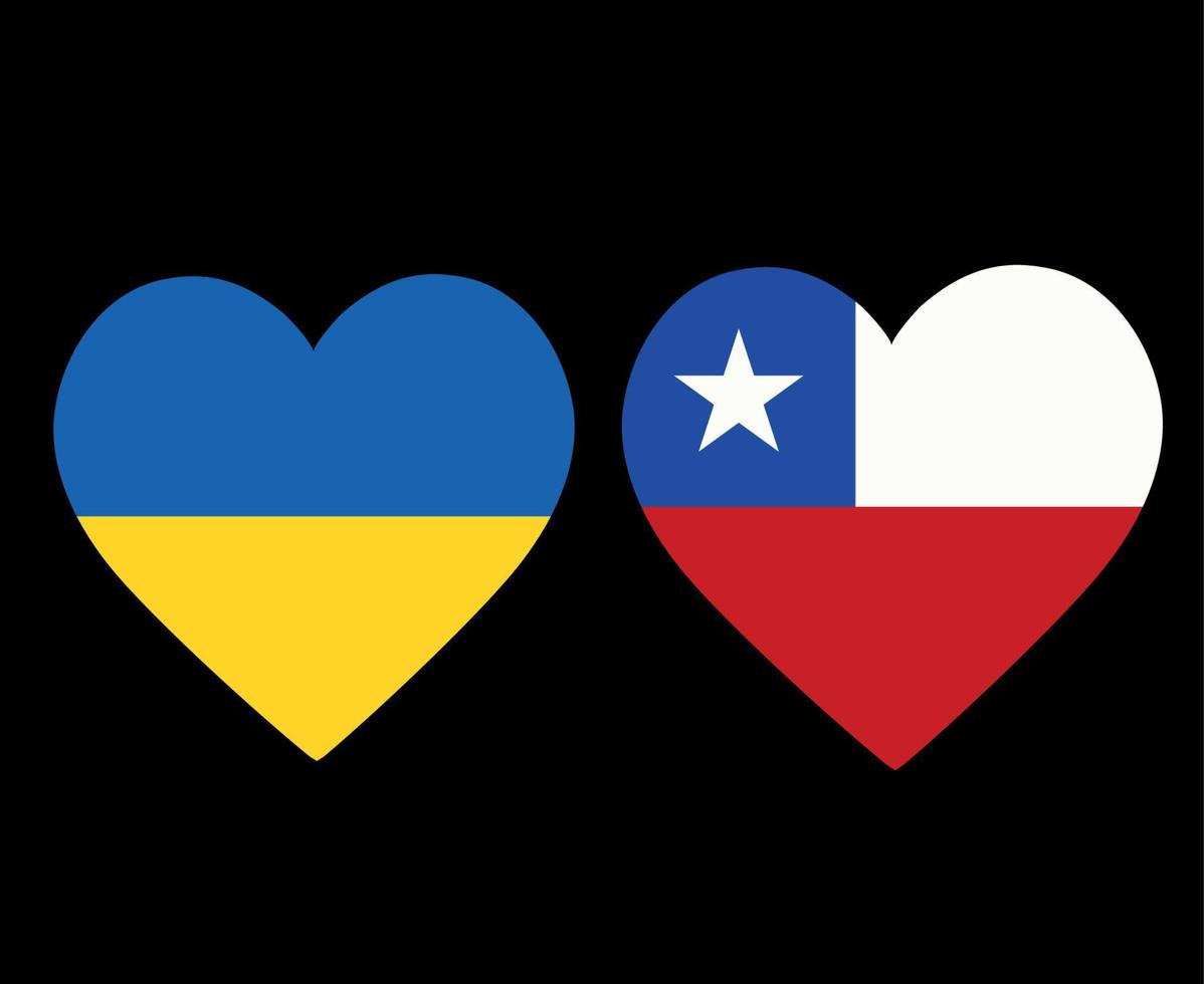bandeiras da ucrânia e do chile europa nacional e emblema latino americano ícones do coração ilustração vetorial elemento de design abstrato vetor