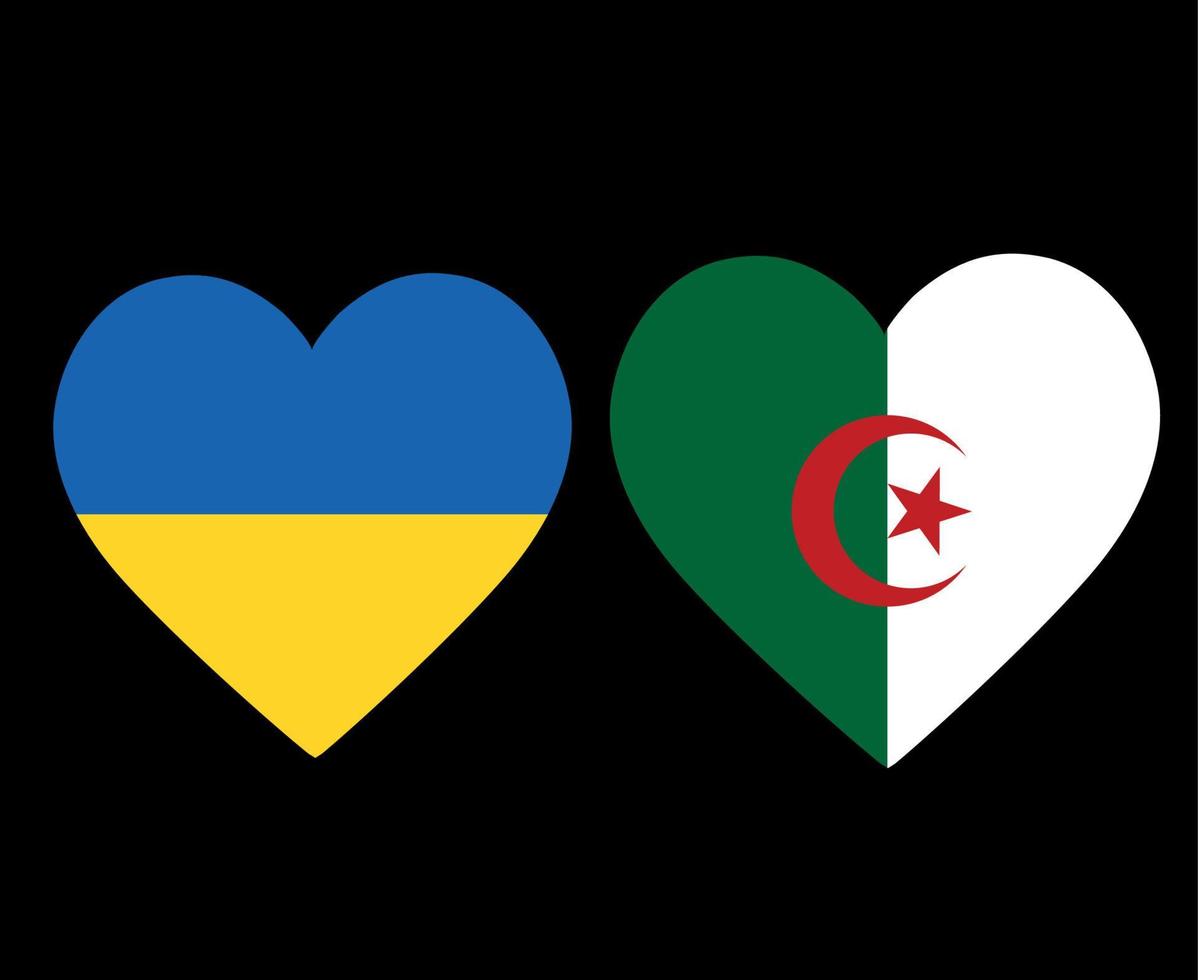 bandeiras da ucrânia e da argélia nacional europa e áfrica emblema ícones do coração ilustração vetorial elemento de design abstrato vetor