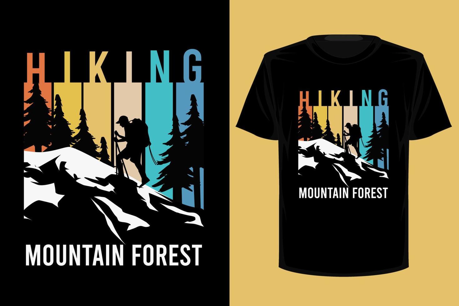 caminhadas design de camiseta vintage retrô de floresta de montanha vetor
