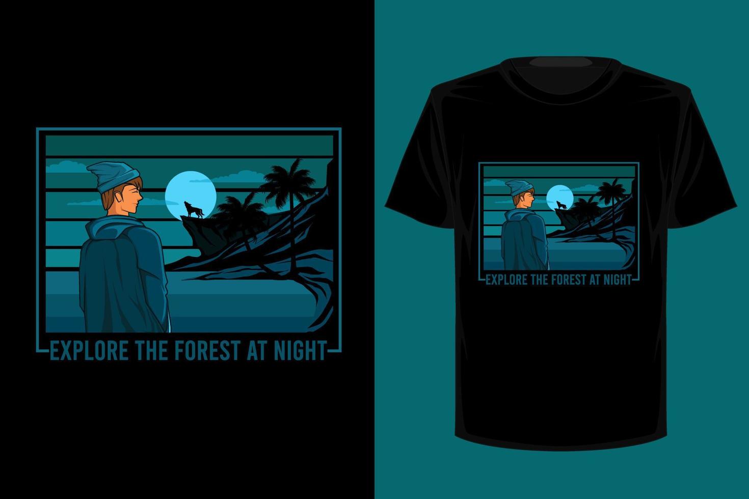 explore a floresta à noite design de camiseta vintage retrô vetor