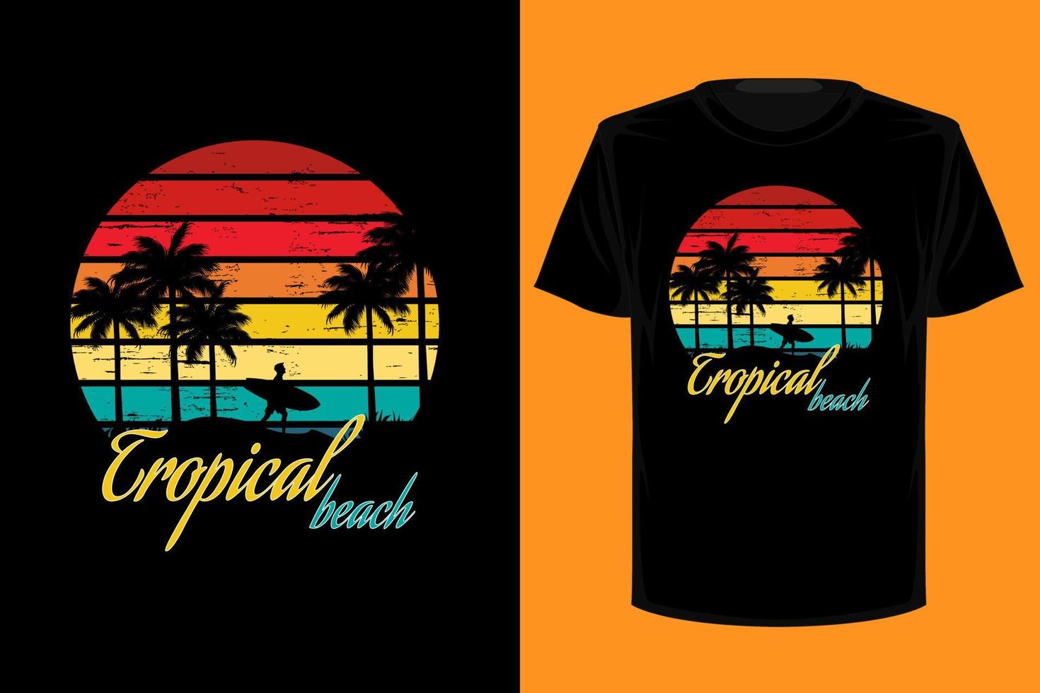 design de camiseta vintage retrô de praia tropical vetor