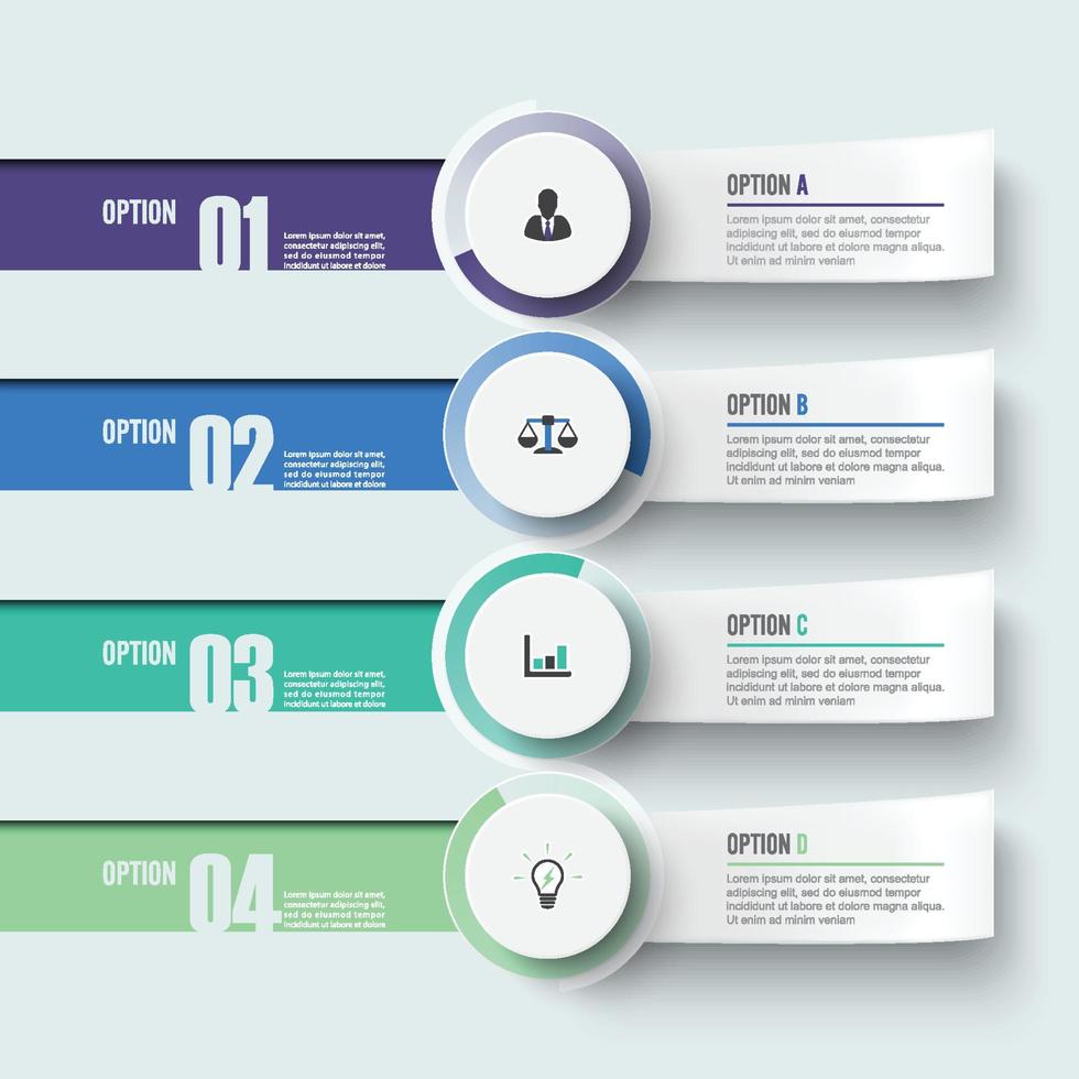 vetor de design infográfico e ícones de marketing podem ser usados para layout de fluxo de trabalho, diagrama, relatório anual, web design. conceito de negócio com 4 opções, etapas ou processos.