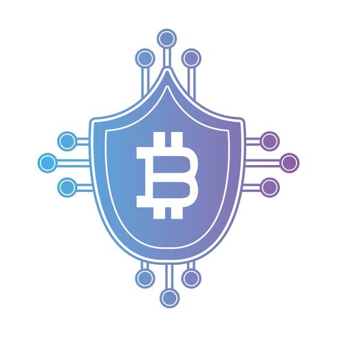 escudo de bitcoin de linha com circuitos eletrônicos vetor