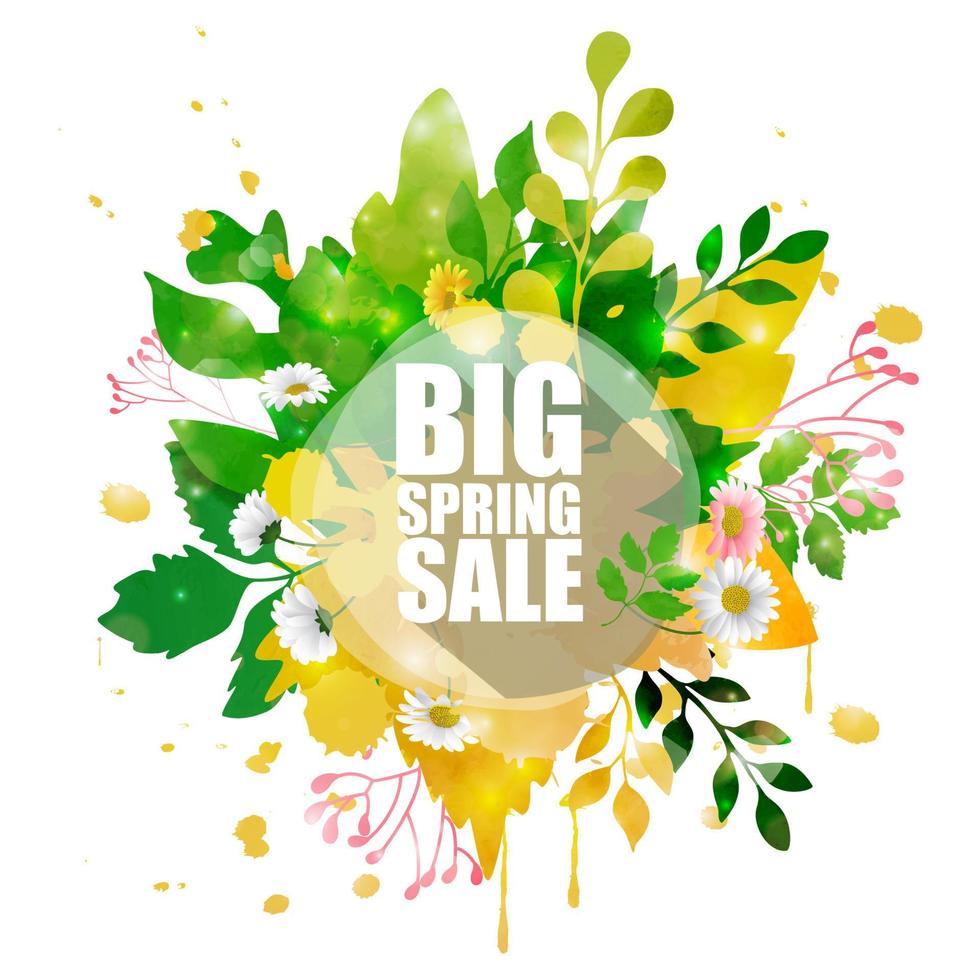 banner de venda de primavera com forma floral vetor