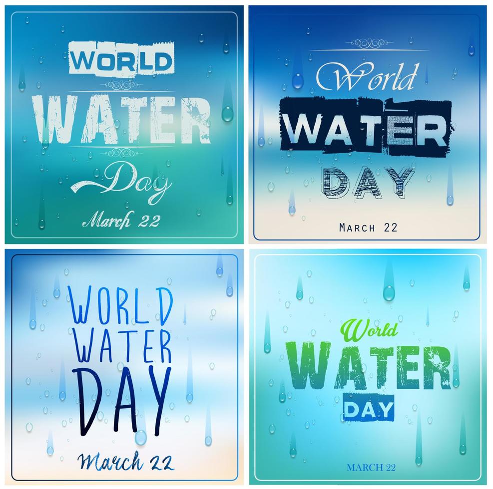 conjunto de fundos azuis com texto para o dia mundial da água vetor
