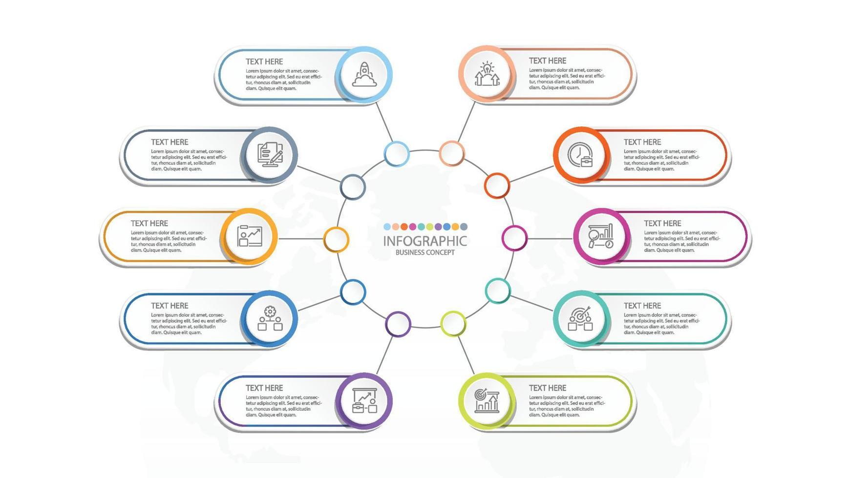 modelo de infográfico de círculo básico com 10 etapas. vetor