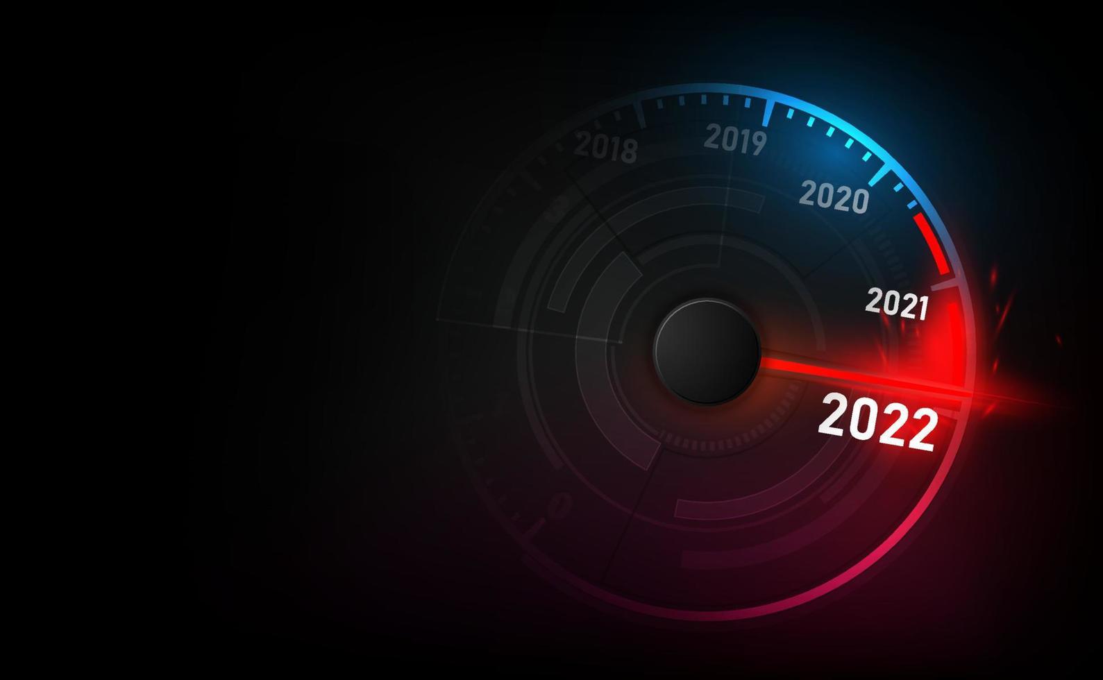 velocímetro do carro do ano novo 2022, indicador vermelho sobre fundo preto desfocado vetor