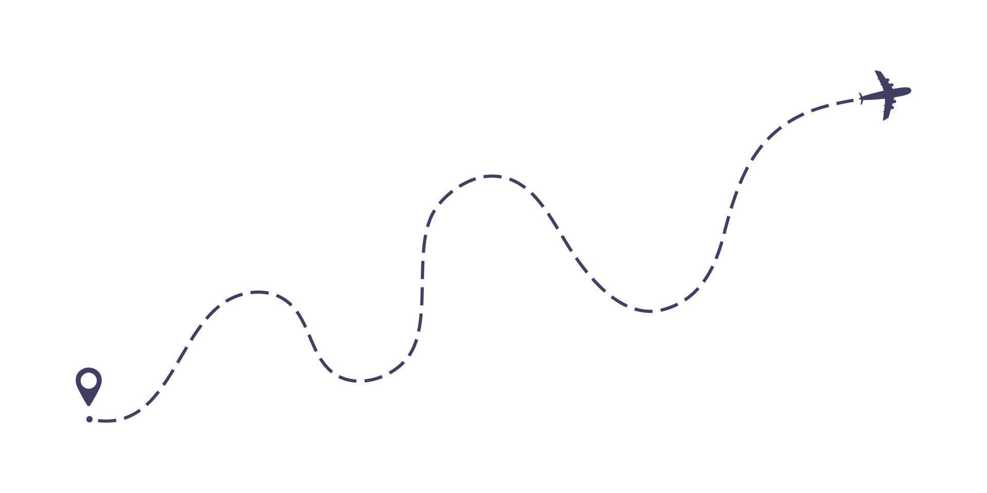 avião linha tracejada caminho estilo plano design ilustração vetorial isolado no fundo branco. vetor