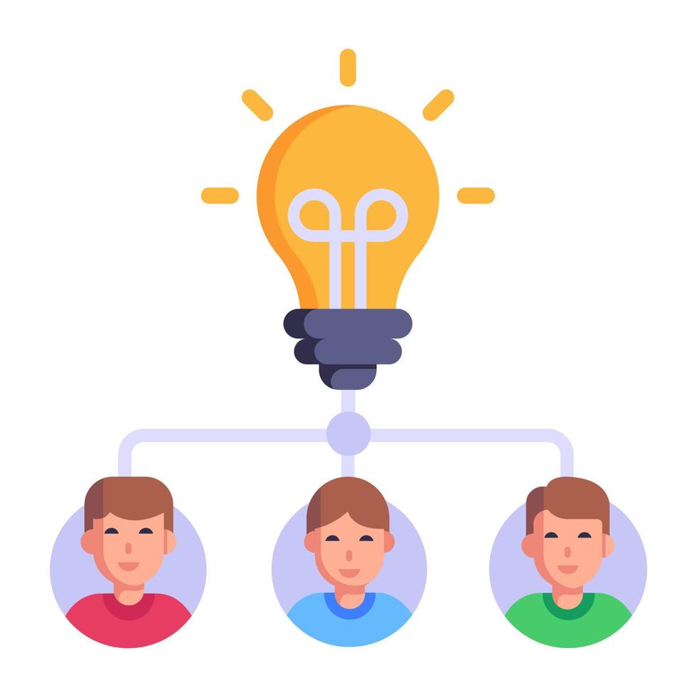 pessoas conectadas com lâmpada, conceito de ícone plano de equipe criativa vetor