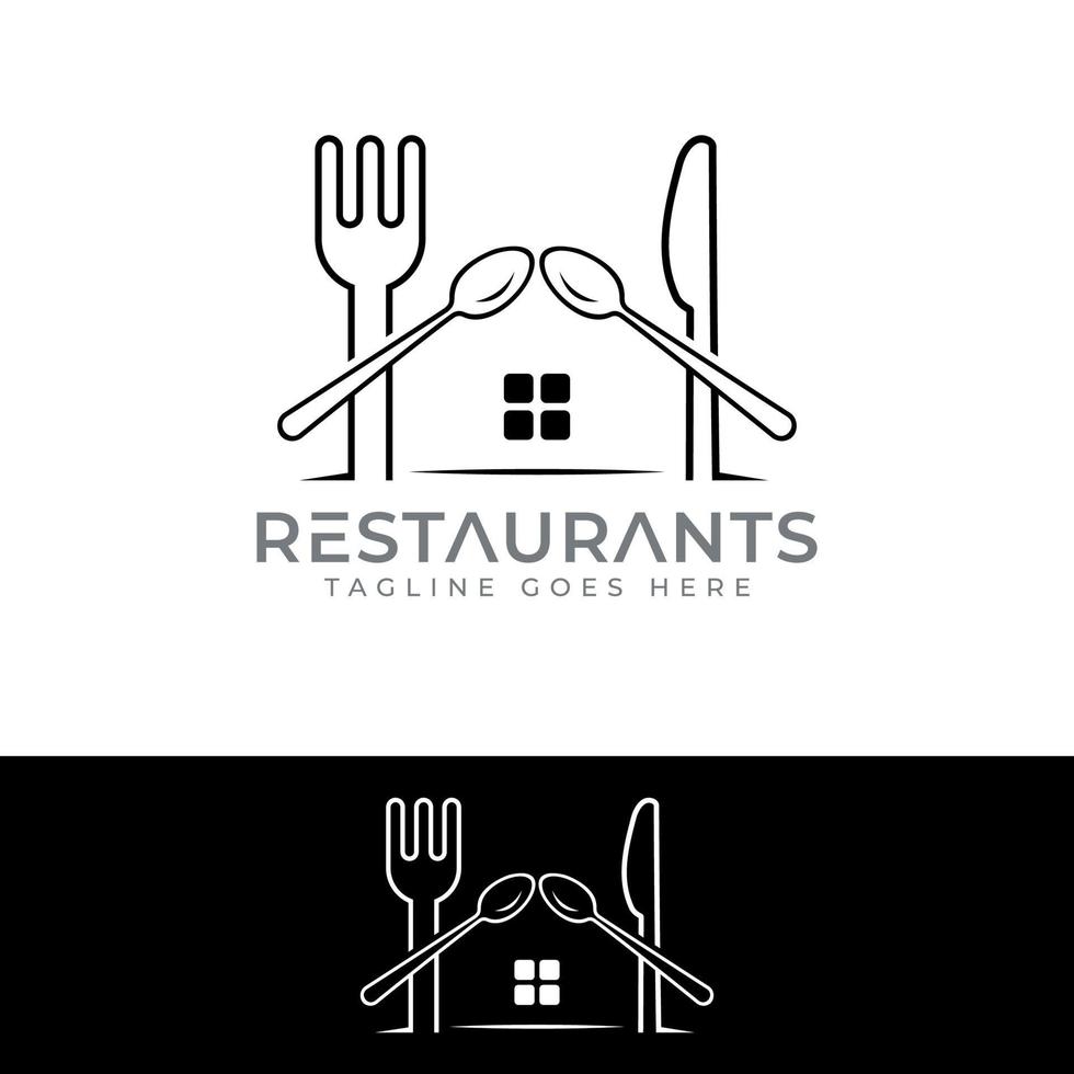 modelo de design de logotipo de restaurante, casa de restaurante colher garfo faca vetor