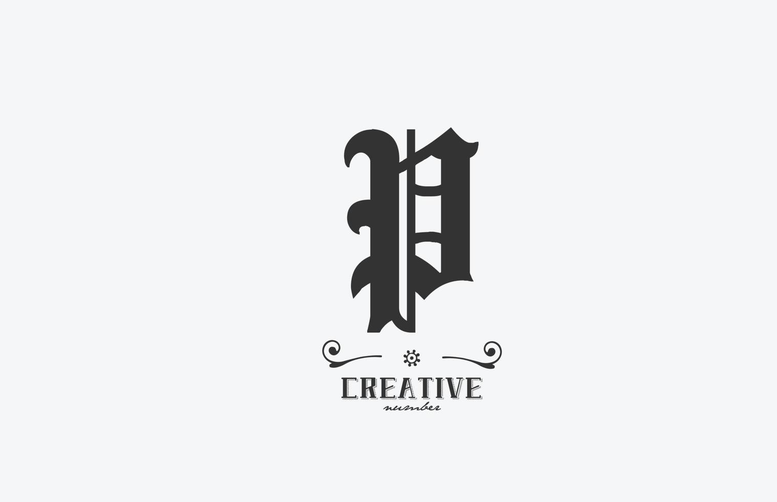 design de ícone do logotipo da letra do alfabeto vintage p. modelo criativo para negócios em branco e cinza vetor