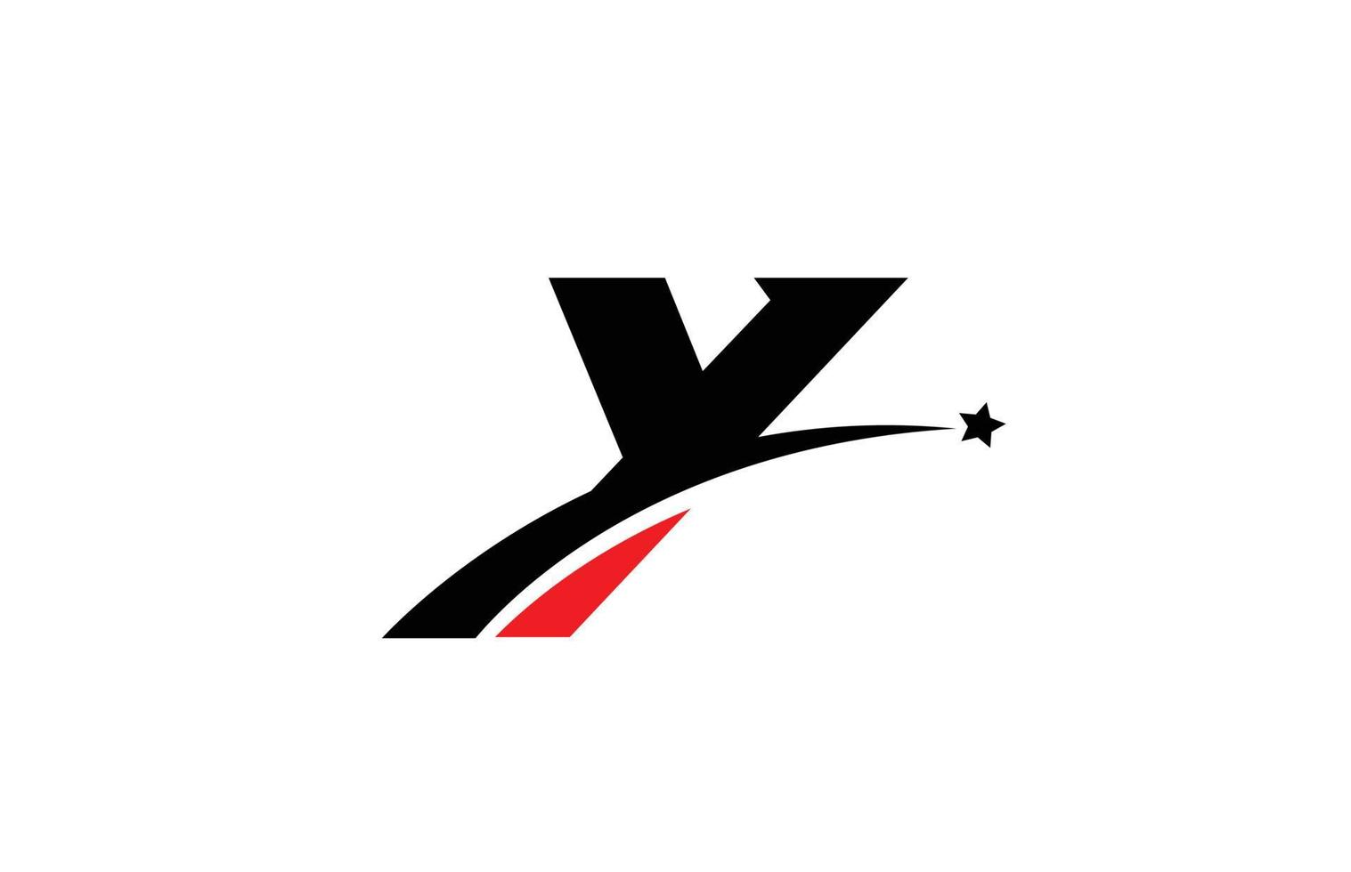 y design de ícone do logotipo da letra do alfabeto preto vermelho com swoosh e estrela. modelo criativo para negócios e empresa vetor