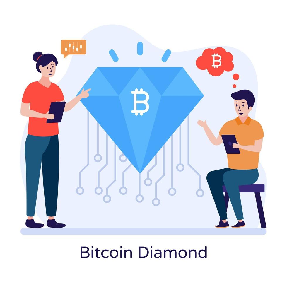 ilustração plana de diamante bitcoin, gráficos de alta qualidade vetor