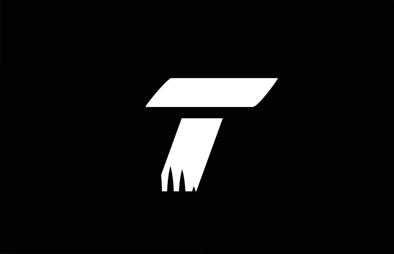 t ícone do logotipo da letra do alfabeto preto e branco com design de picos. modelo criativo para empresa e negócios vetor