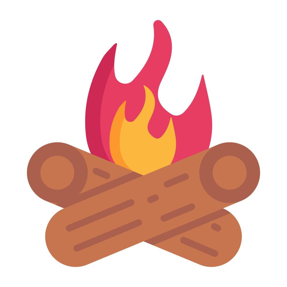 madeira com fogo, um ícone plano de fogueira vetor