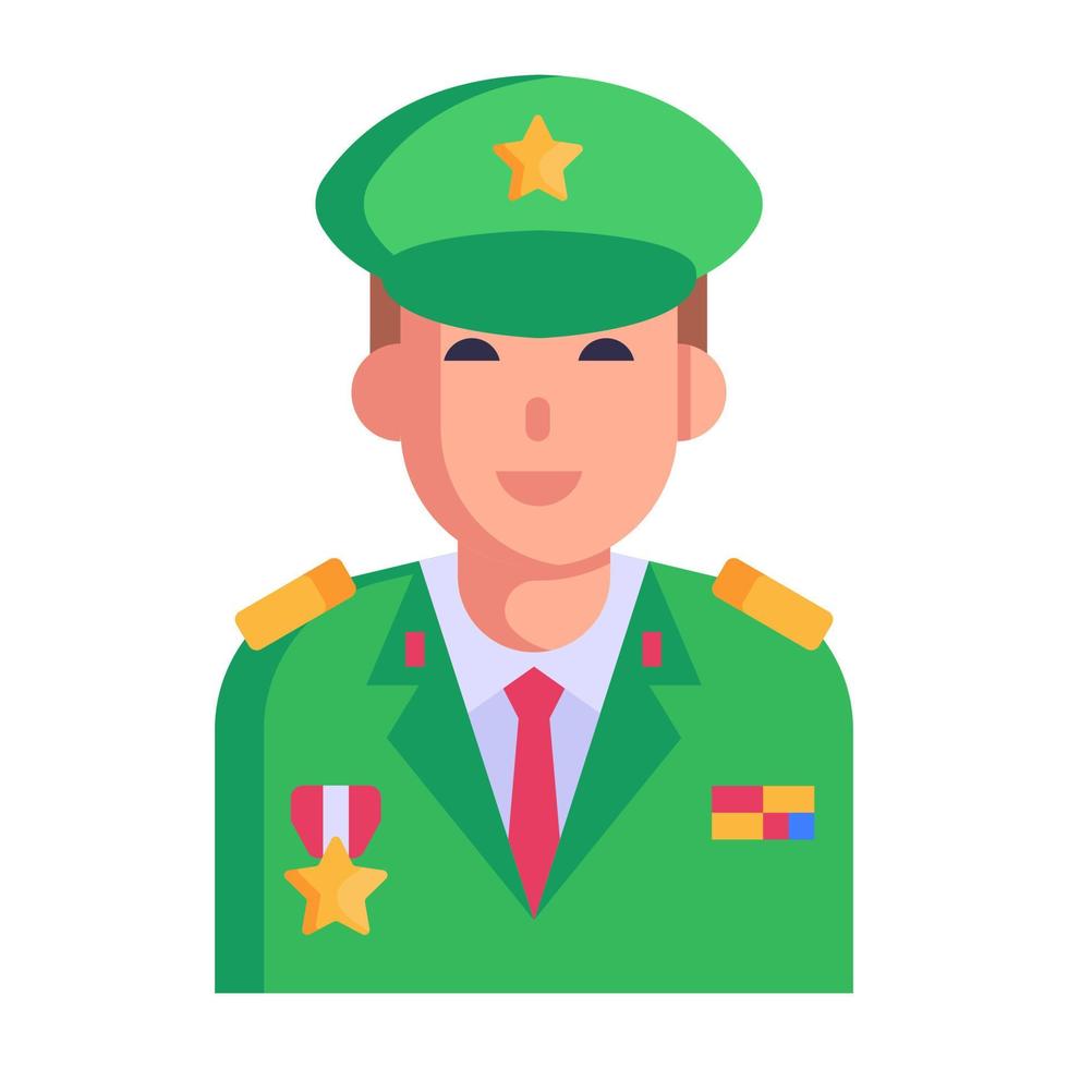 oficial militar, ícone plano do comandante-chefe vetor