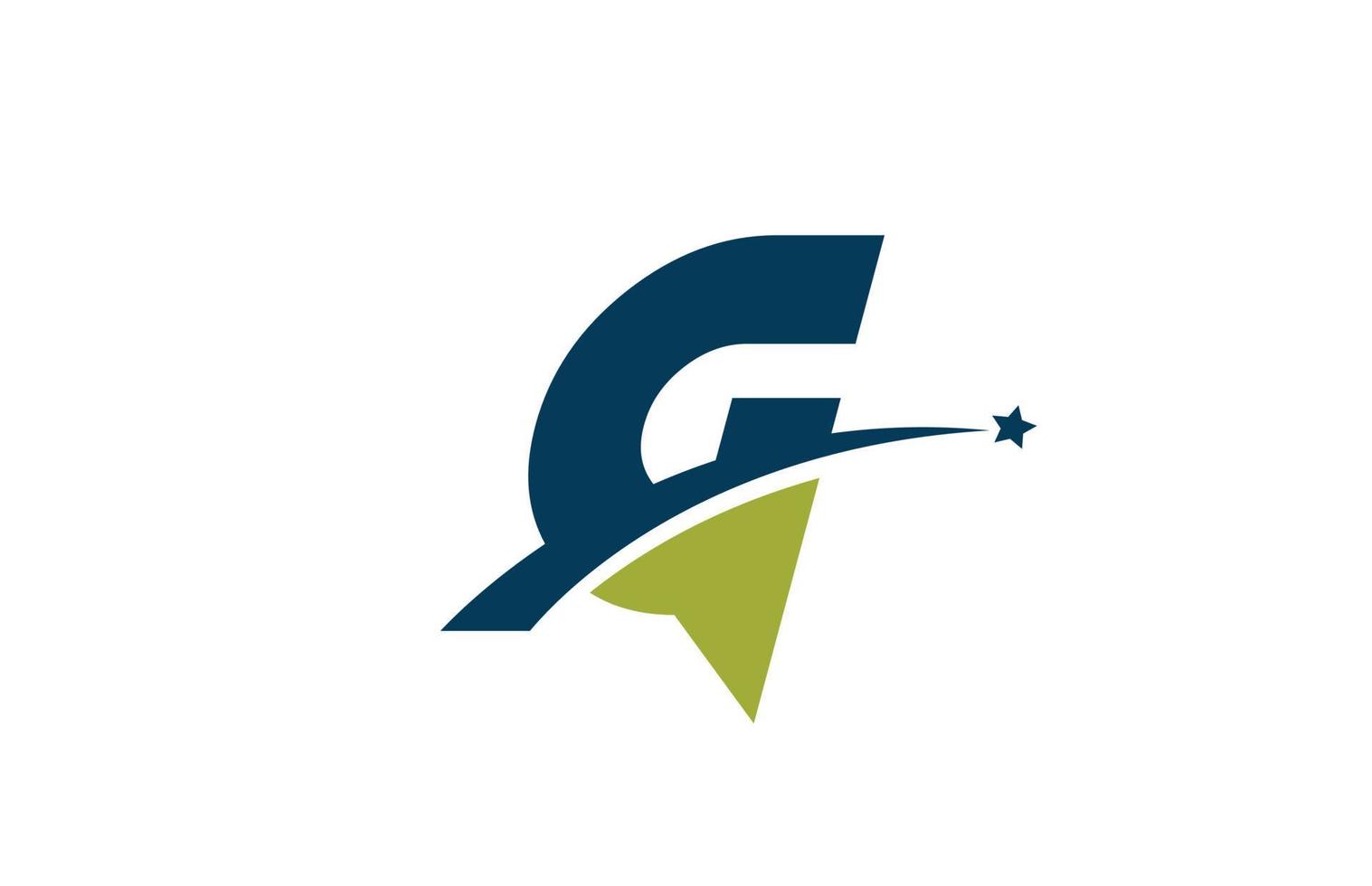 ícone de logotipo de letra azul verde g alfabeto com estrela. design criativo para empresa ou negócio com swoosh vetor