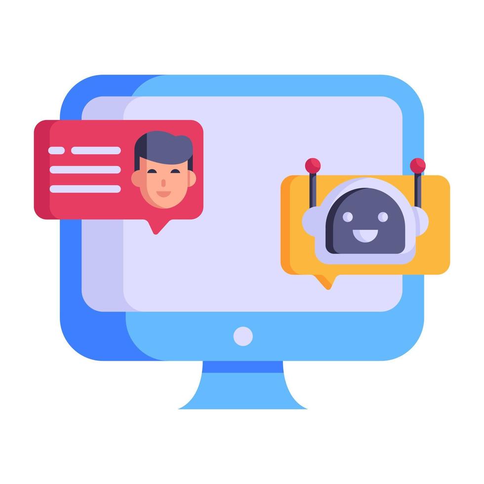 ícone plano de conversa de robô, comunicação online vetor