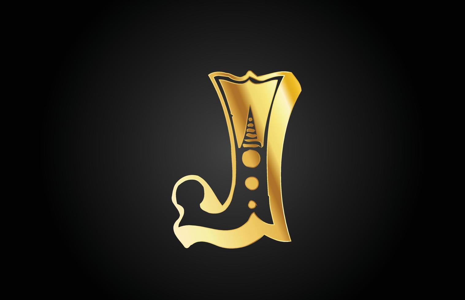 ícone dourado do logotipo da letra do alfabeto metal vintage j. modelo de design criativo para empresa ou negócio vetor