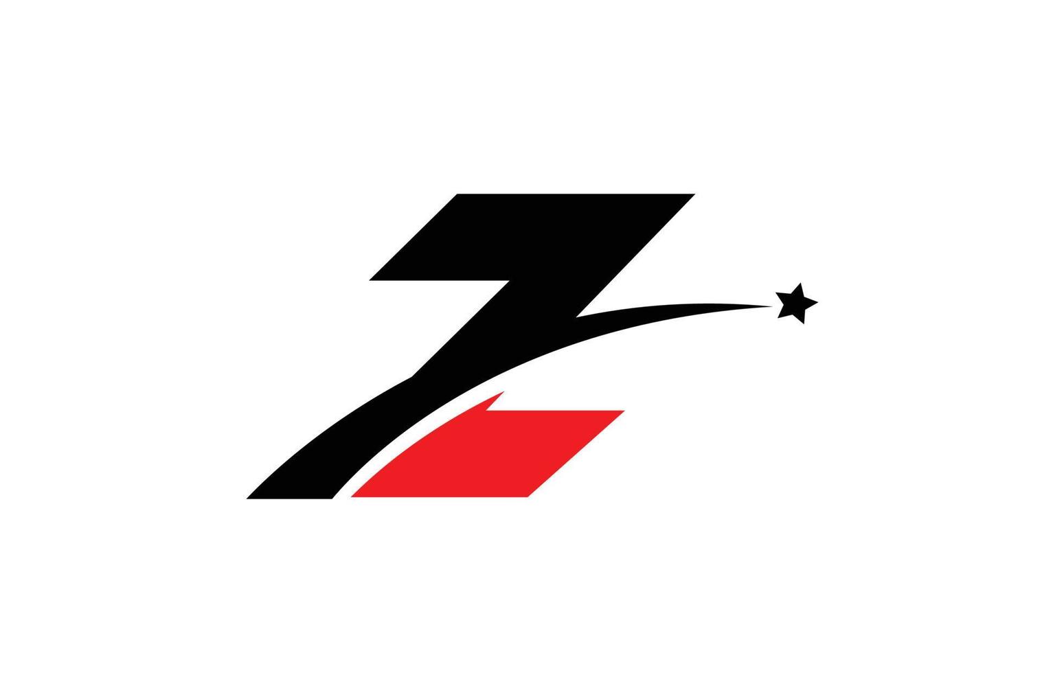 z design de ícone do logotipo da letra do alfabeto preto vermelho com swoosh e estrela. modelo criativo para negócios e empresa vetor