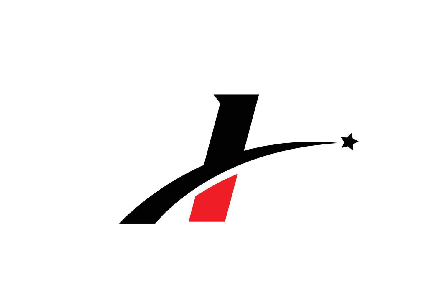 i design de ícone do logotipo da letra do alfabeto preto vermelho com swoosh e estrela. modelo criativo para negócios e empresa vetor