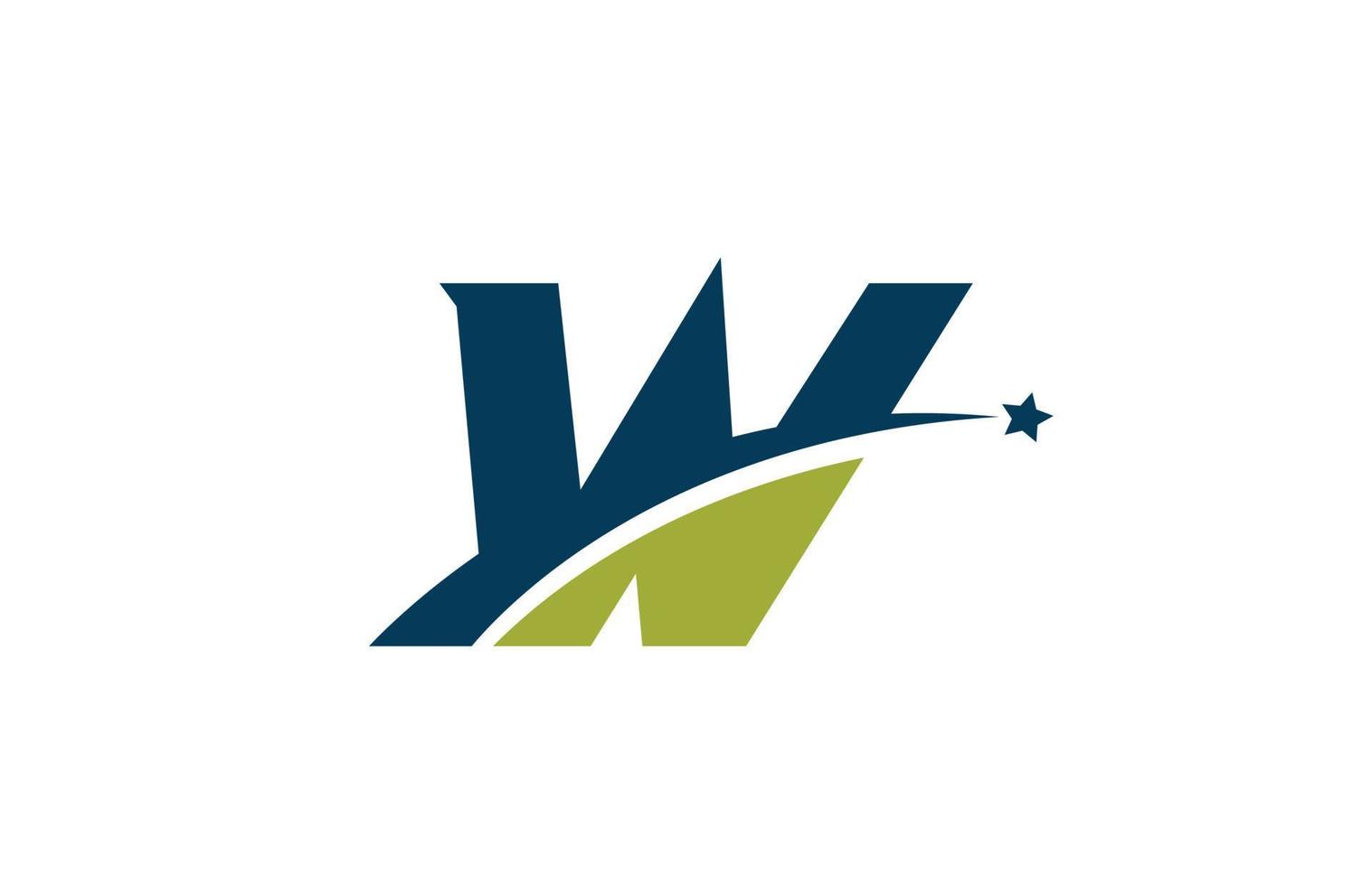 ícone do logotipo da letra do alfabeto azul verde w com estrela. design criativo para empresa ou negócio com swoosh vetor