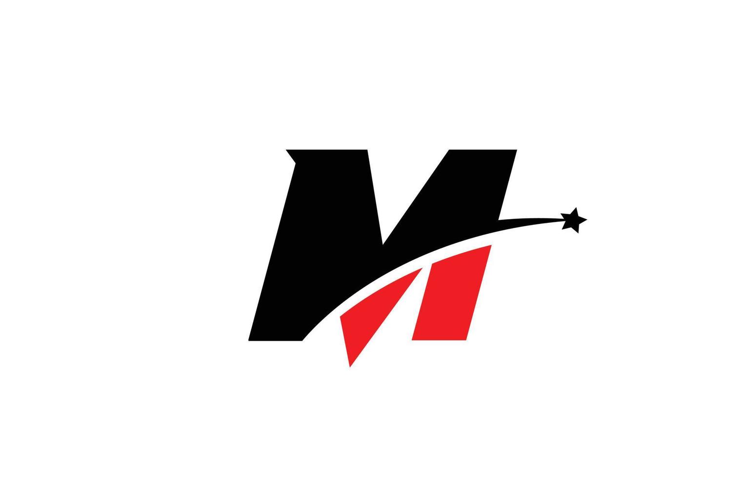 m design de ícone do logotipo da letra do alfabeto preto vermelho com swoosh e estrela. modelo criativo para negócios e empresa vetor