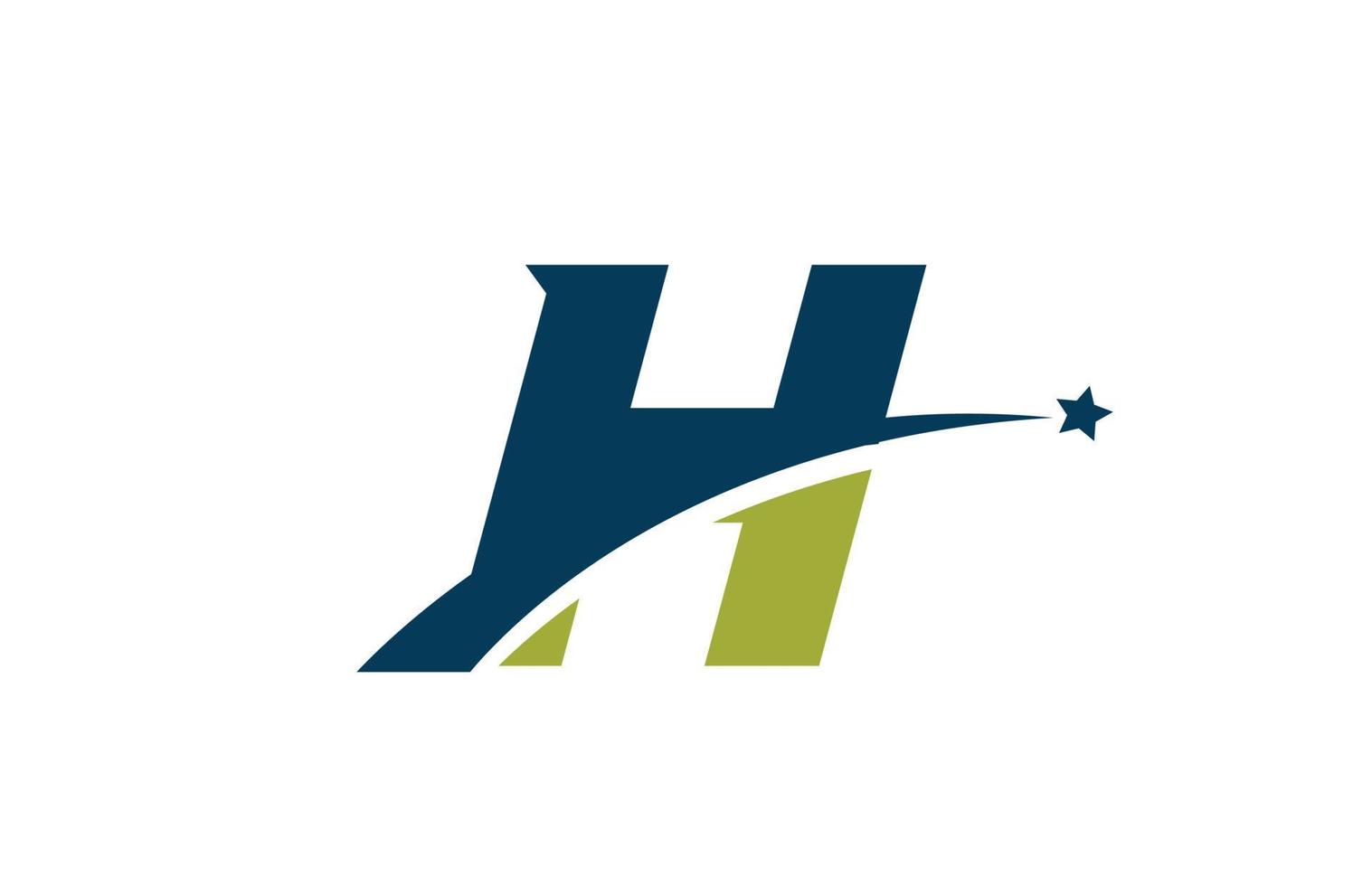 ícone do logotipo da letra do alfabeto azul verde h com estrela. design criativo para empresa ou negócio com swoosh vetor