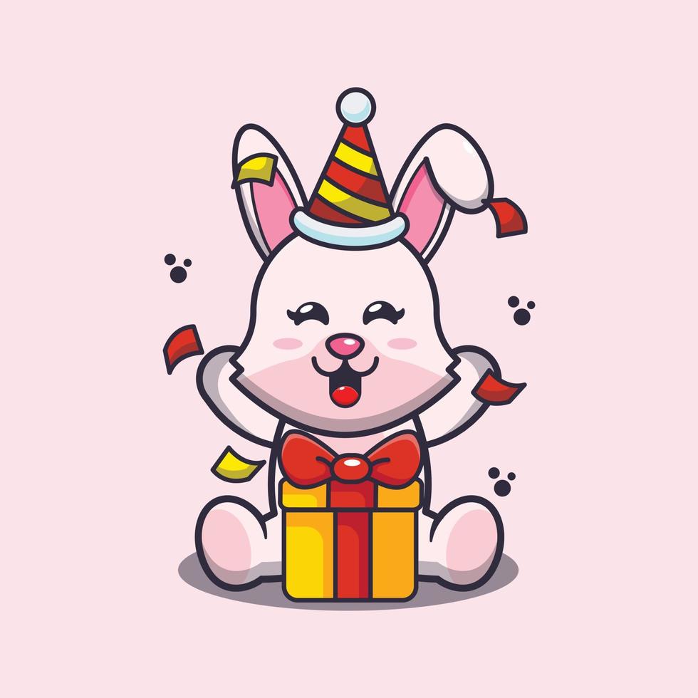 ilustração de mascote de desenho animado coelhinho fofo na festa de aniversário. vetor