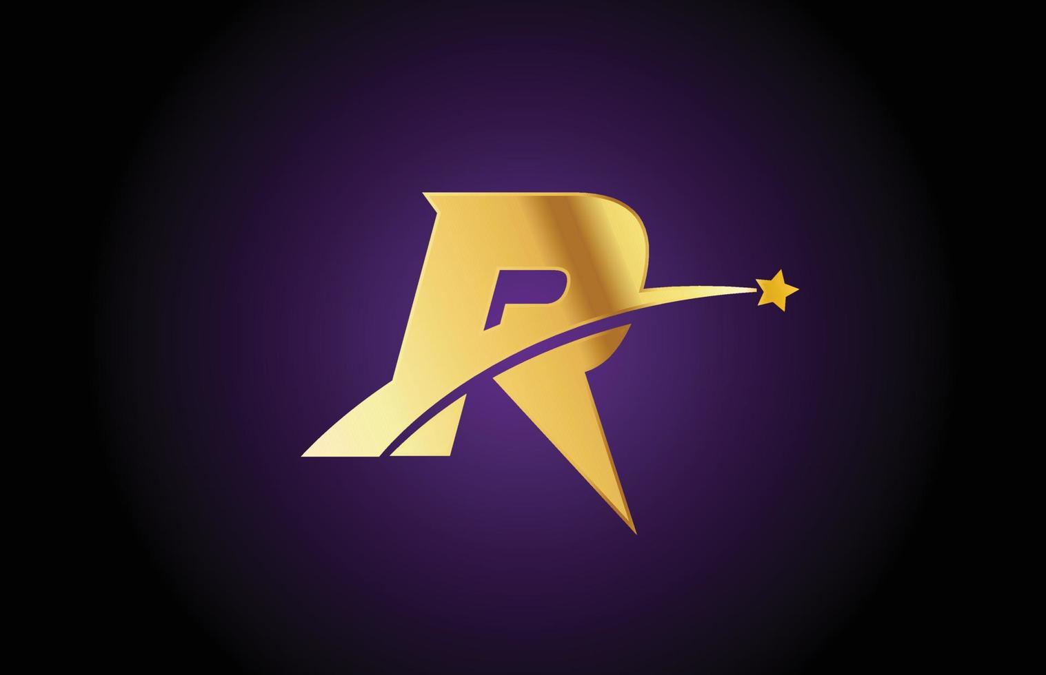 ícone dourado do logotipo da letra do alfabeto r dourado com estrela. design criativo para negócios ou empresa com swoosh vetor