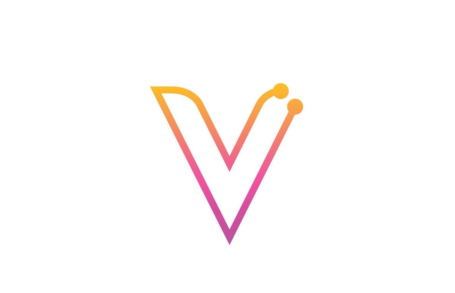 v design de logotipo de ícone de letra do alfabeto rosa com ponto. modelo criativo para empresa e negócios com linha vetor