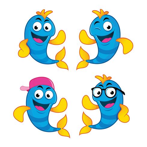 conjunto de quatro personagens de peixe vetor