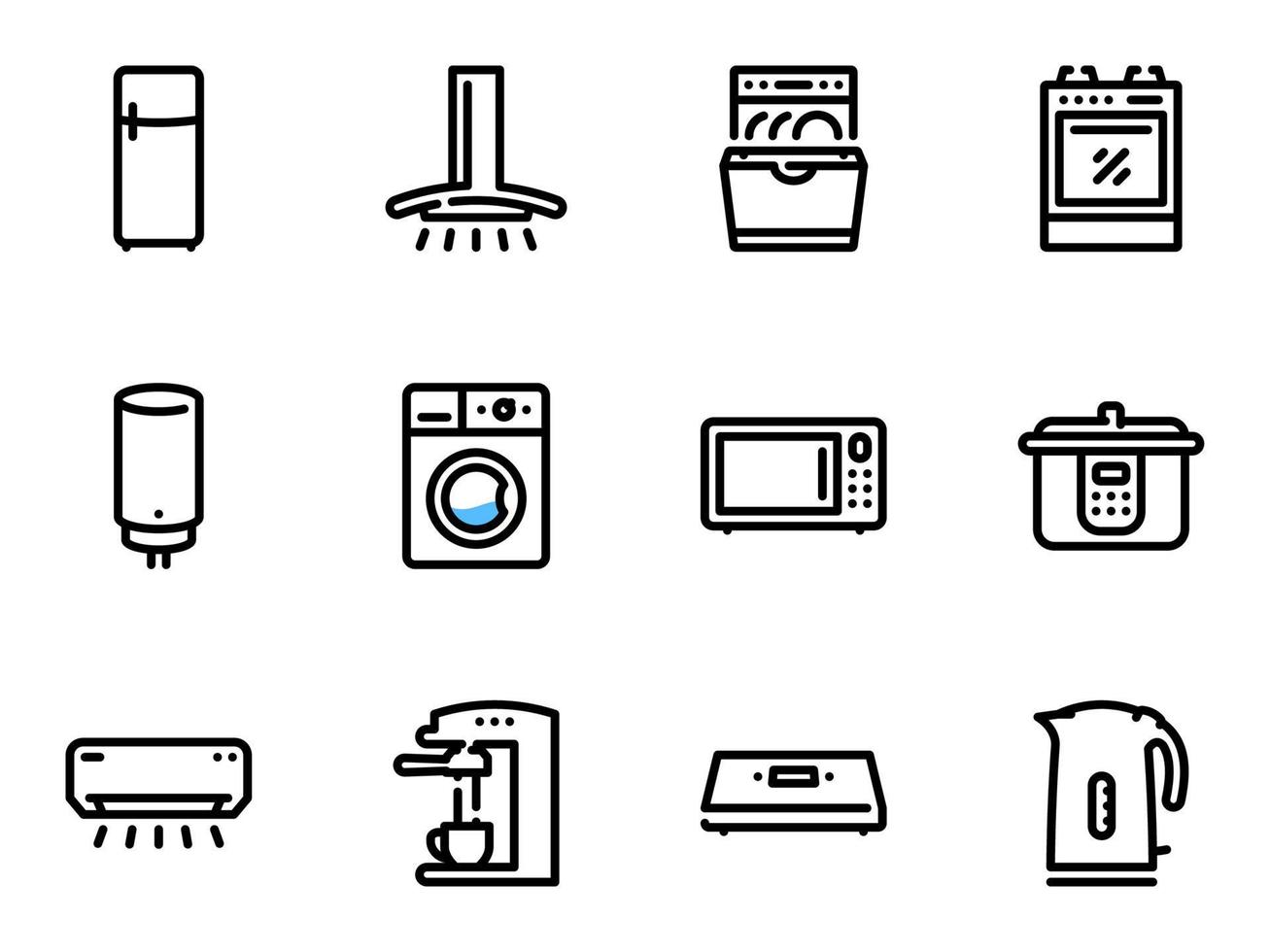 conjunto de ícones do vetor preto, isolados contra um fundo branco. ilustração em um tema utensílios de cozinha